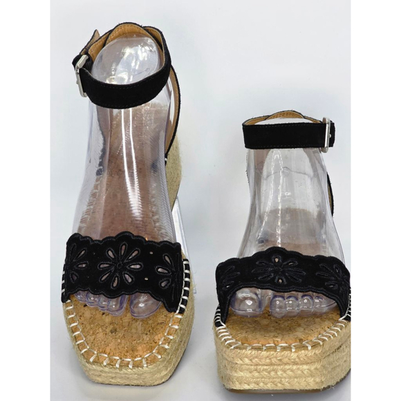 Crown Vintage Shoes - Crown Vintage Black Beige Espadrille Wedge Sandals Women’s Size 8M